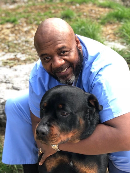 Marvin, a champion GNK Rottweiler, standing proud in the kennel grounds